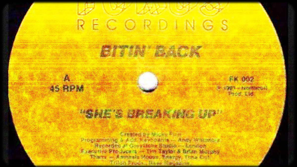Record label for Bitin' Back's She's Breaking Up.