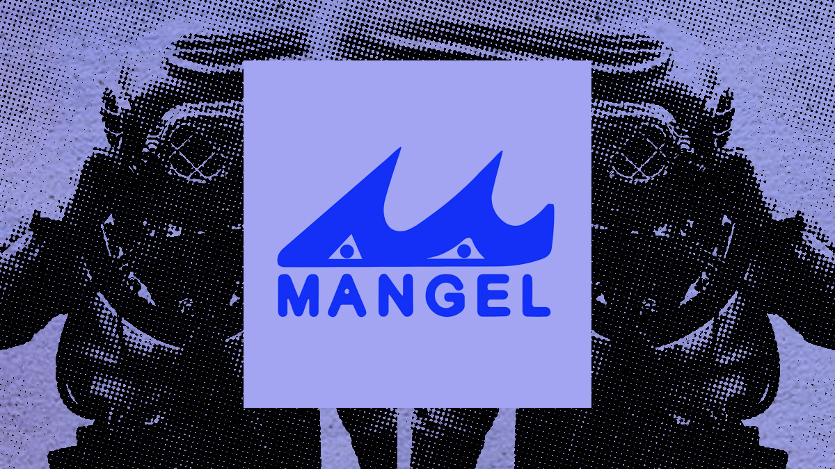 Composite image of two divers and the Mangel Records logo.