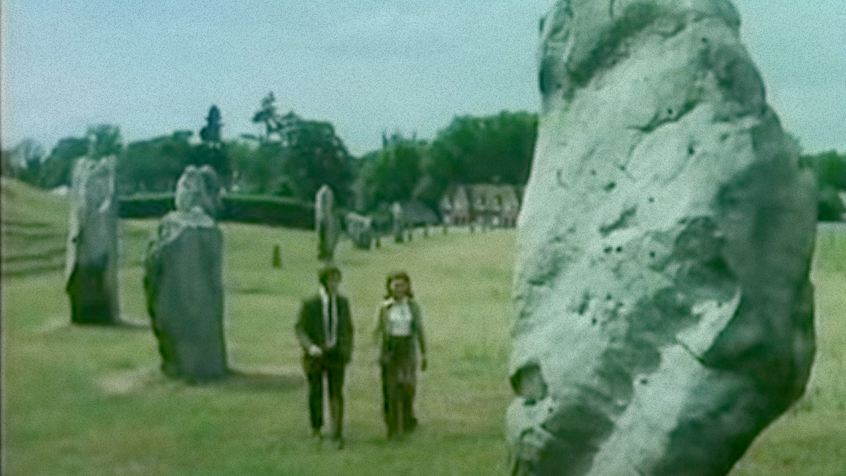 Adam and Margret walk among the sacred stones of milbury. From Children of the Stones.