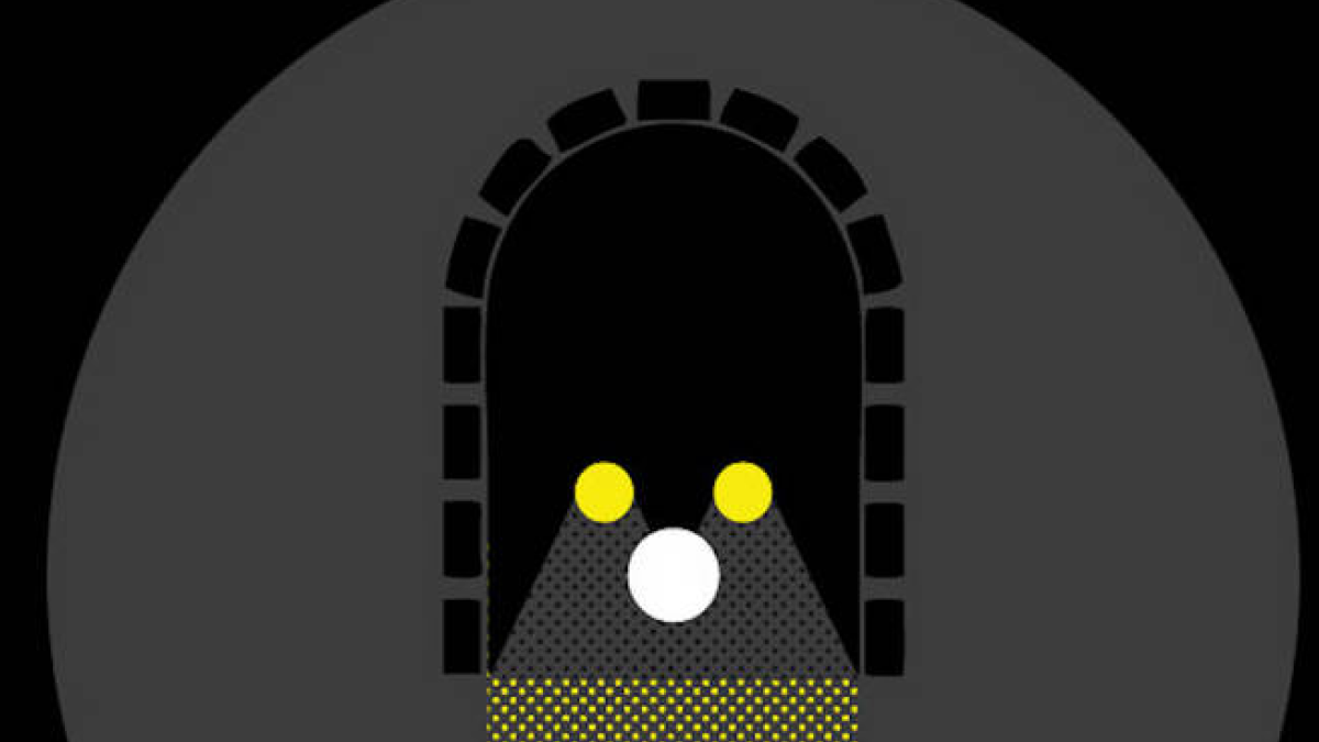 Cover of Neil Landstrumm Robin Gets Revenge. An art deco illustration of a train exiting a tunnel.