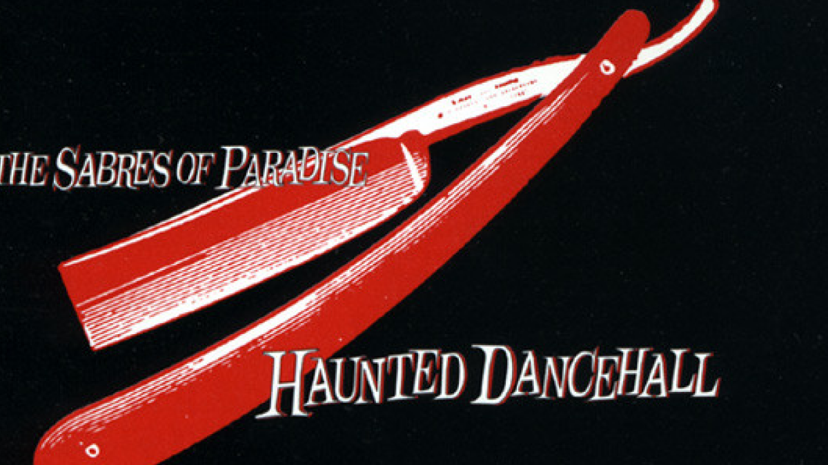 Sabres of Paradise - Haunted Dancehall, 1994, Warp Records. Woodcut Image of a razor